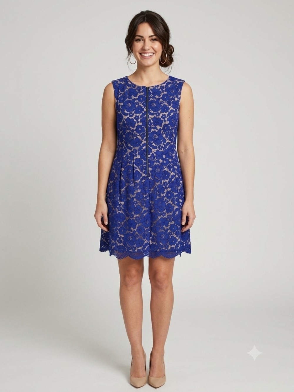 Vince Camuto Royal Blue Sleeveless Lace Fit-and-Flare Dress